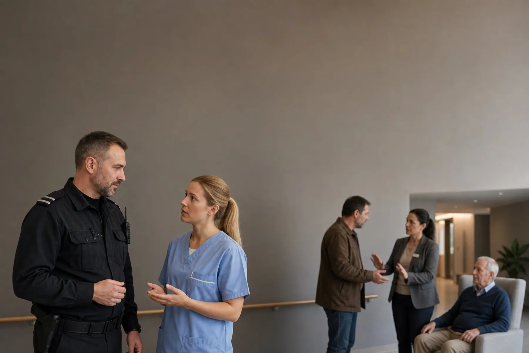 Kursmotiv zum BOS-Academy-Kurs „Sicherheits- und Ordnungsdienst im Pflege- und Gesundheitswesen“.