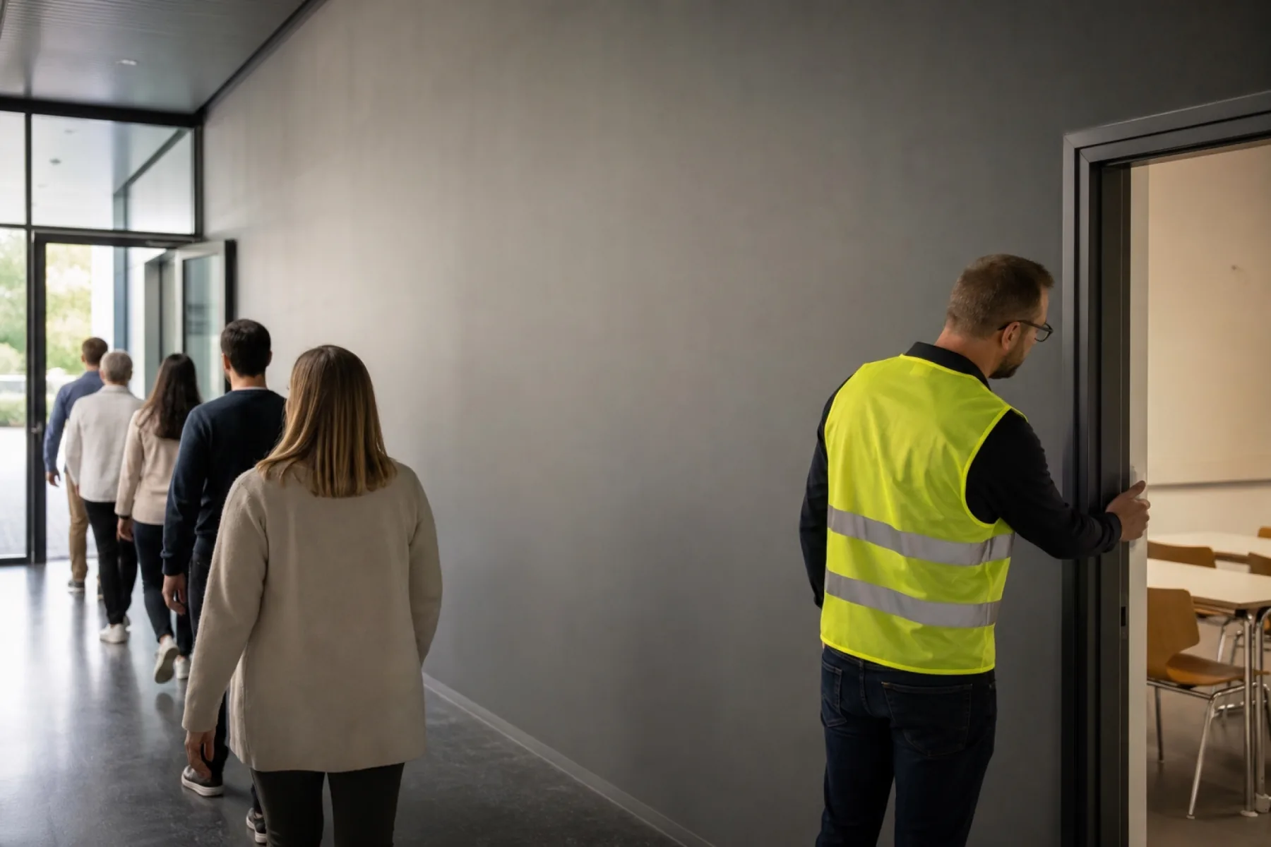 Kursmotiv zum BOS-Academy-Kurs „Evakuierungshelfer – Räumungen sicher unterstützen“.
